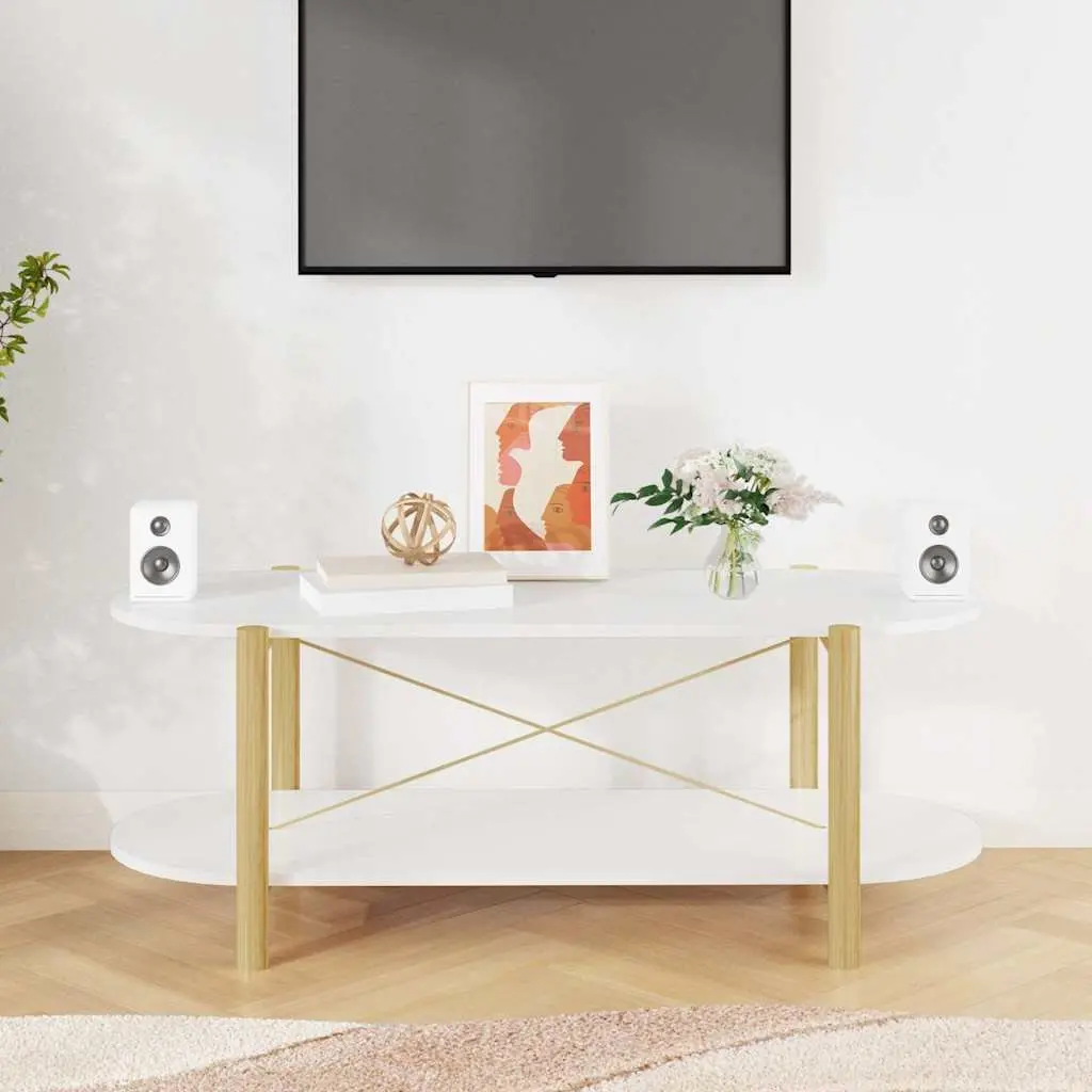 Coffee Table Storage White Engineered Wood Living Room 110 x 48 x 40 cm