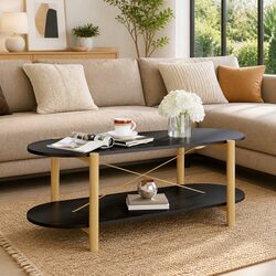 Storage Coffee Table in Black with Engineered Wood