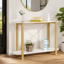Engineered Wood White Console Table 110x38x75cm