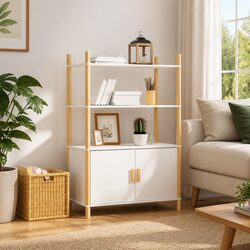 White Highboard Storage Cabinet with Engineered Wood Design