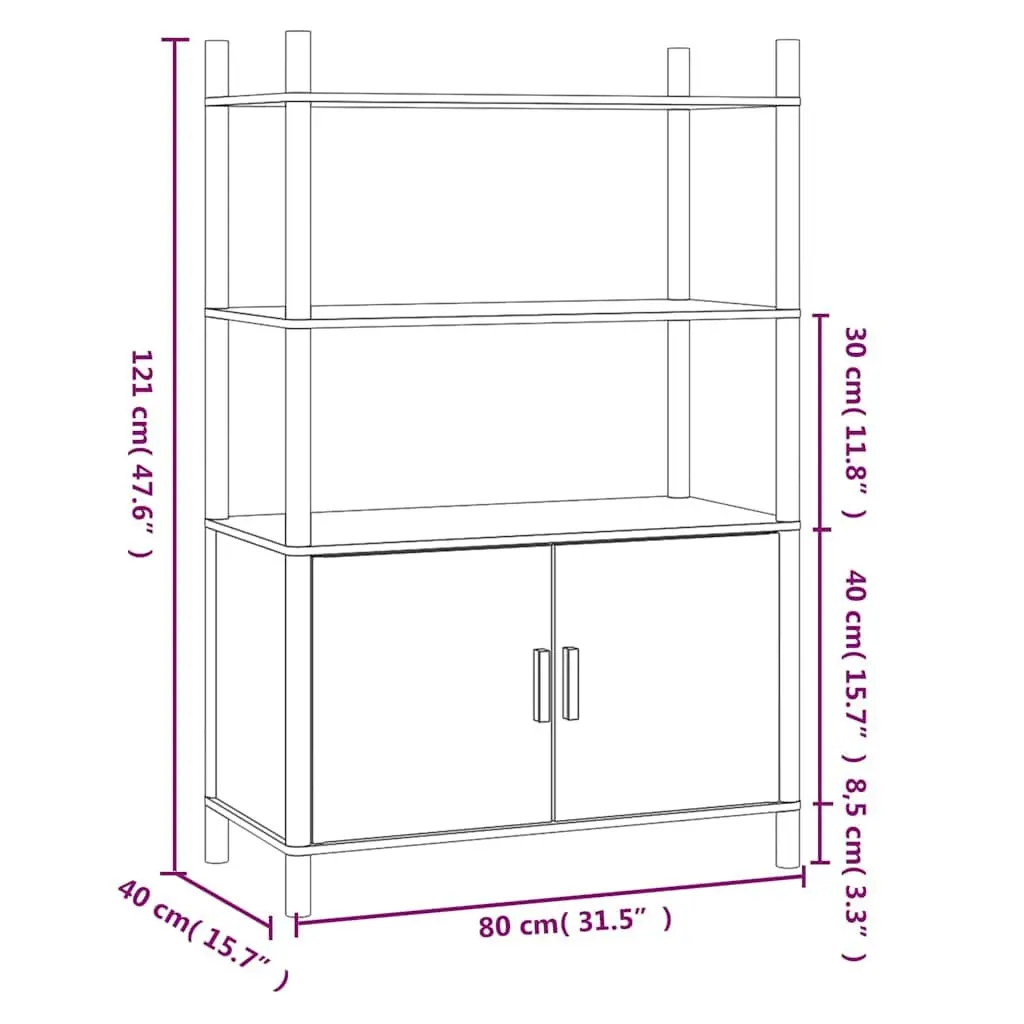 Highboard Sideboard Buffet Storage Cabinet Black Engineered Wood 80W x 40D x 121H cm
