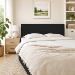 Black Fabric Headboard with Wooden Legs, Adjustable Height