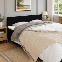 Black Fabric Headboard 160cm Adjustable Height with Wood Legs