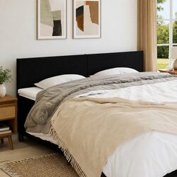 Black Fabric Headboard with Adjustable Height and Wooden Legs