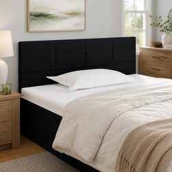 Black Fabric Headboard with Adjustable Height and Wood Legs