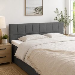 Adjustable Height Grey Fabric Headboard with Wooden Legs