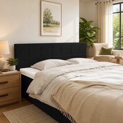 Black Fabric Headboard with Sturdy Wooden Legs and Adjustable Height