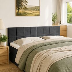 Adjustable Grey Velvet Headboard 144cm with Wooden Legs