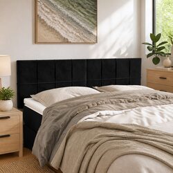 Adjustable Black Velvet Headboard with Wooden Legs