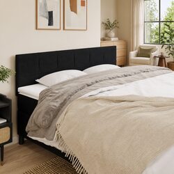 Black Fabric Headboard with Adjustable Height and Wooden Legs