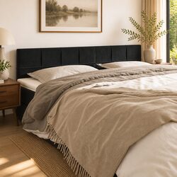 Modern Black Velvet Headboard with Adjustable Height