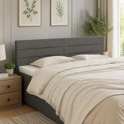 Dark Grey Fabric Headboard with Adjustable Height and Wooden Legs