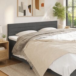 Fabric Headboard Dark Grey 200x5x78/88 cm with Wooden Legs