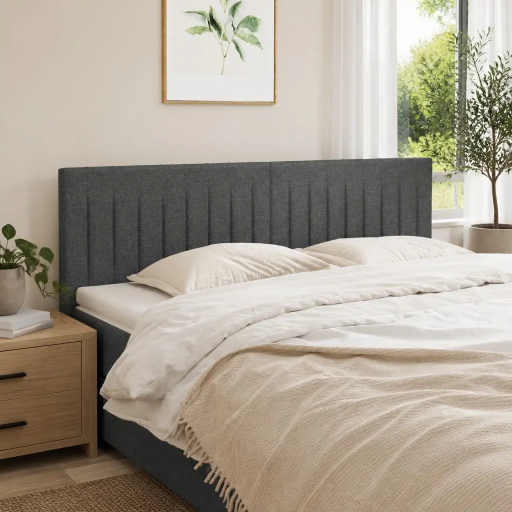 Headboard Adjustable Height Back Support Dark Grey Fabric 144W x 5D x 78/88H cm