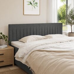 Adjustable Dark Grey Fabric Headboard with Wooden Legs