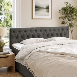 Adjustable Height Dark Grey Fabric Headboard with Wooden Legs