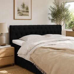 Black Fabric Headboard with Adjustable Height and Wooden Legs