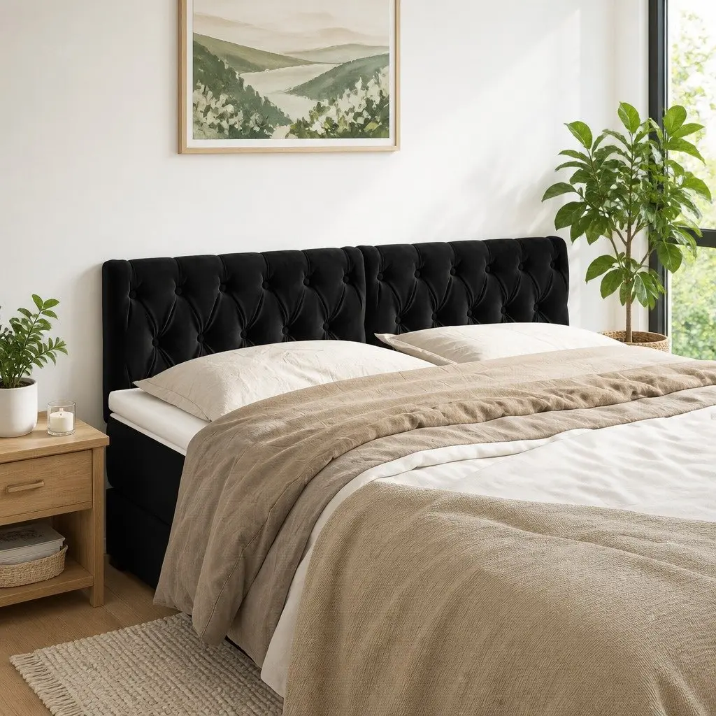 Black Velvet Headboard Adjustable Height Bedroom Furniture 144cm