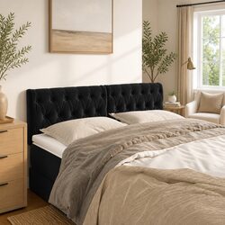 160cm Black Velvet Headboard with Wooden Legs