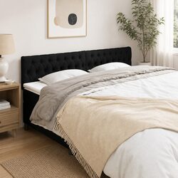 Black Fabric Headboard with Adjustable Height and Wooden Legs