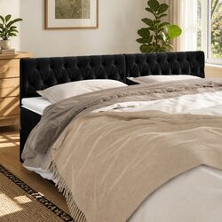 Adjustable Black Velvet Headboard with Wooden Support Legs