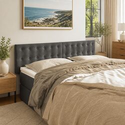 Adjustable Dark Grey Velvet Headboard with Wooden Legs