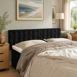 Black Velvet Headboard with Adjustable Height and Wood Legs