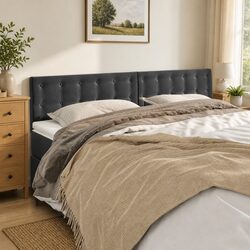 Adjustable Dark Grey Velvet Headboard with Wooden Legs