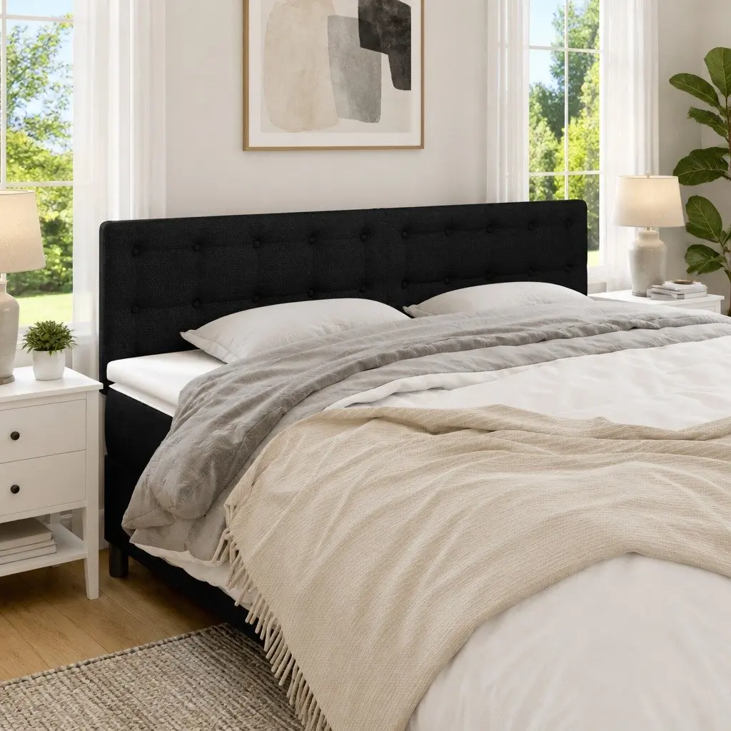 Fabric Headboard Adjustable Height Back Support Black