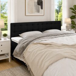 Black Fabric Headboard with Adjustable Height and Wooden Legs