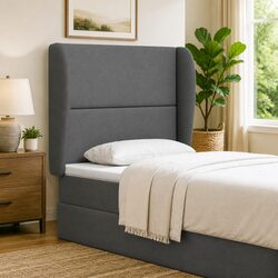 Dim Grey Fabric Upholstered Headboard with Wave Ear Design