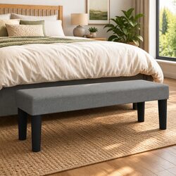 Padded Grey Fabric Bench with Foam Seat 100x30x30cm