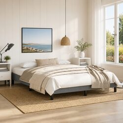 Queen Bed Frame in Grey Fabric 152x203 cm with Sturdy Support