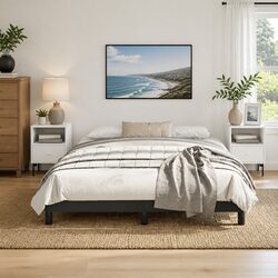 Black Faux Leather Queen Bed Frame with Slat Support 152x203cm