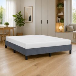 Queen Bed Frame in Grey Velvet with Slatted Base 152x203cm