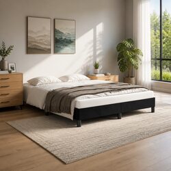 Black Velvet Queen Bed Frame with Plywood Slats 152x203 cm