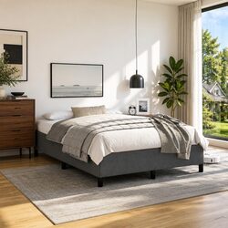 Grey Fabric Double Bed Frame with Plywood Slats 137x187cm