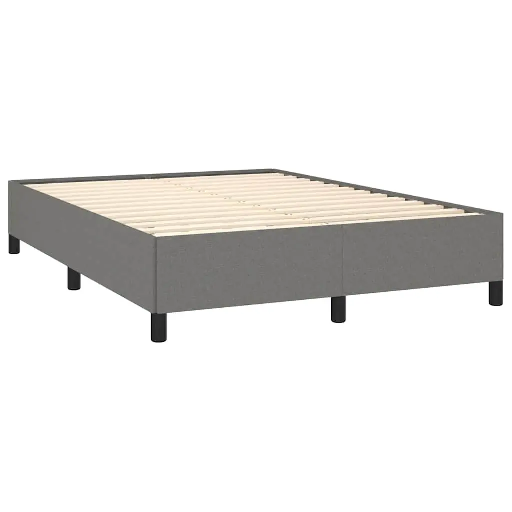 Double Bed Frame Grey Fabric 137x187cm Bedroom Furniture Plywood Slats Sturdy