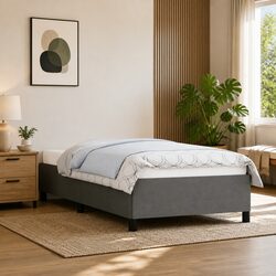 King Single Bed Frame in Grey Fabric with Plywood Slats