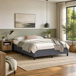 Queen Bed Frame in Grey Velvet 152x203cm