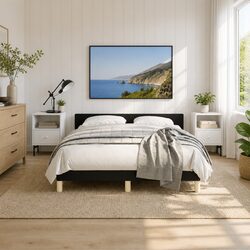 Queen Bed Frame with Fabric Upholstered Headboard