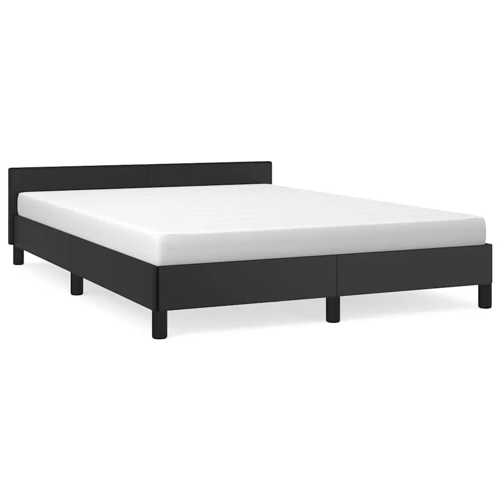 Double Bed Frame Faux Leather Black Slatted Base
