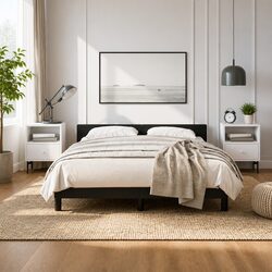Black Faux Leather Queen Bed Frame with Headboard