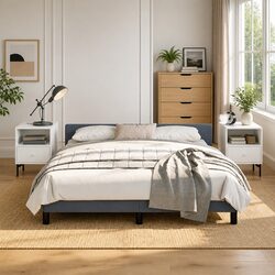 Queen Bed Frame with Headboard in Grey Velvet