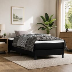 Black Faux Leather Pocket Spring Mattress, Medium Hard