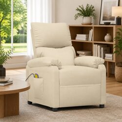 Electric Massage Chair with Cream Fabric Upholstery