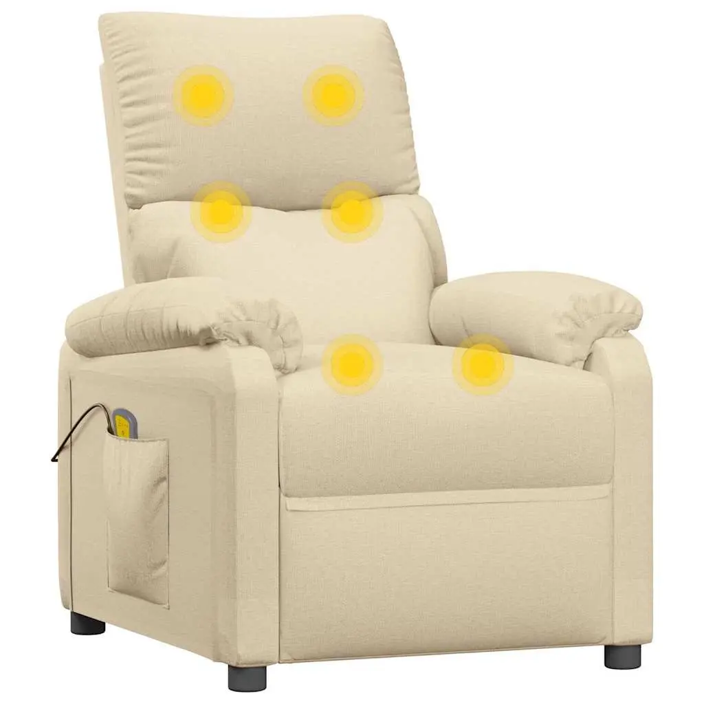 Electric Massage Chair Manual Reclining 3 Positions Cream Fabric 6 Massage Points