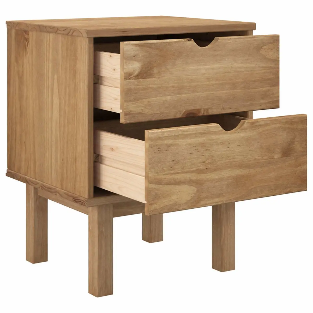 Bedside Cabinet Solid Pine Wood Two Drawer Nightstand 45x39x57cm Brown