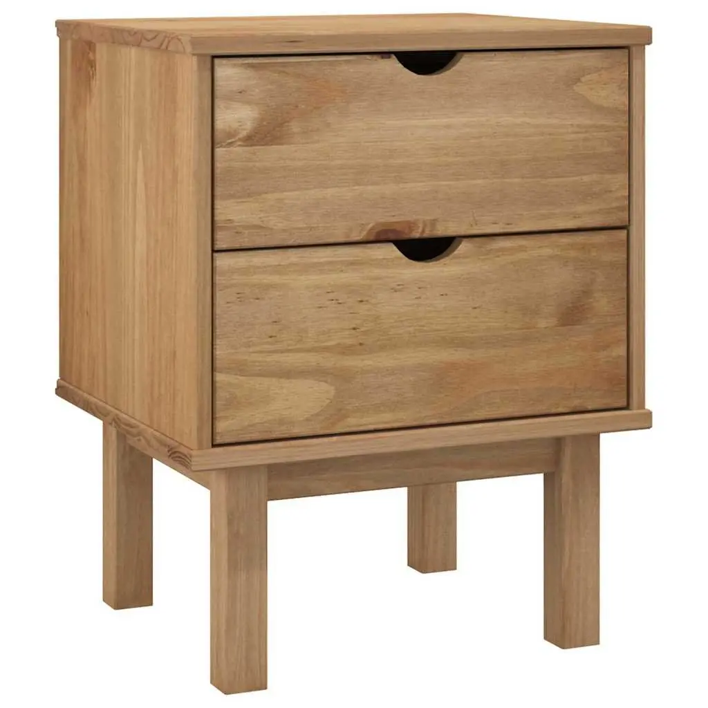 Bedside Cabinet Solid Pine Wood Two Drawer Nightstand 45x39x57cm Brown