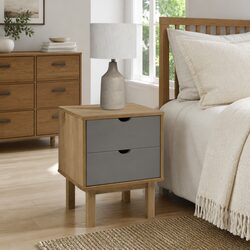 Solid Pine Wood Nightstand with Two Drawers